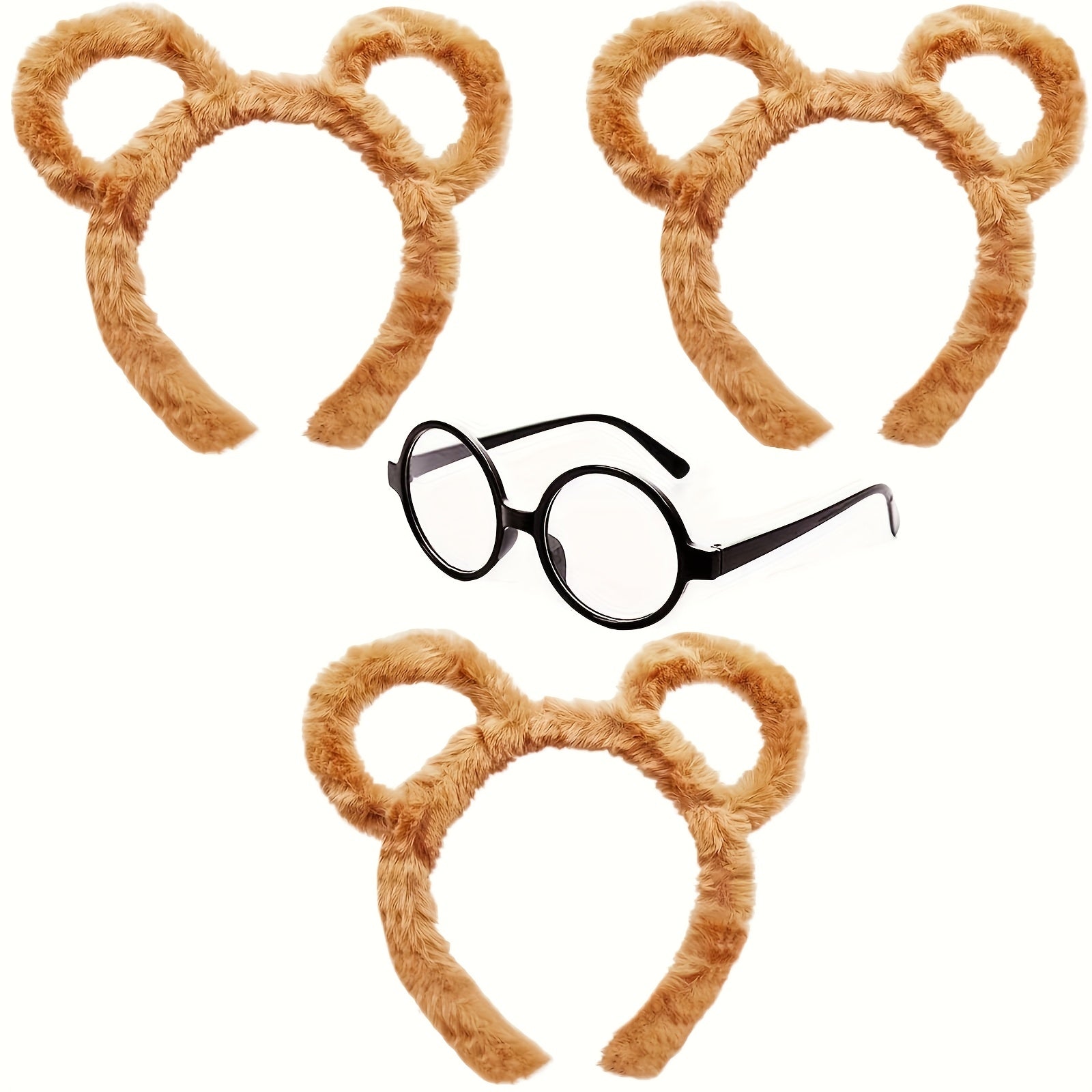 Chipmunk Costume Accessories Set | Plush Headbands & Round Glasses