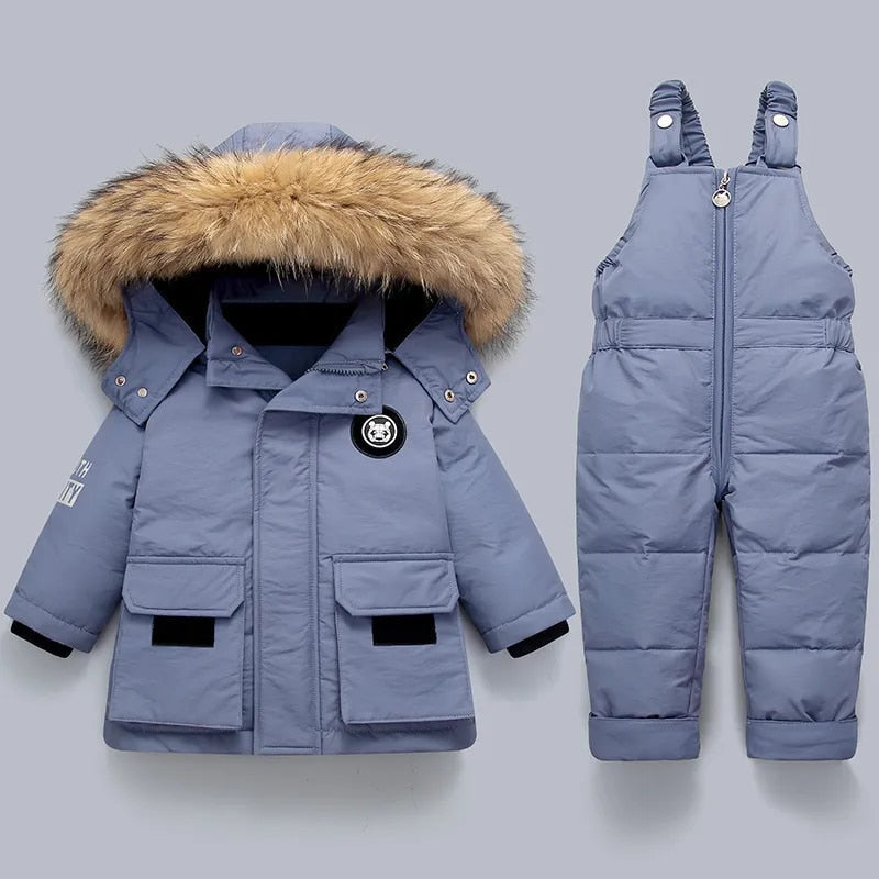 Kids Winter Snow Set | Insulated Jacket with Fur Hood & Overalls