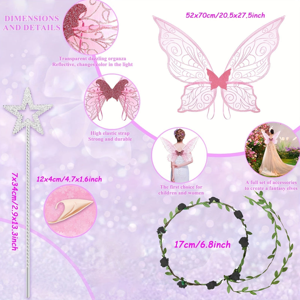 Fairy Wings Costume Accessory | Glitter Pink Butterfly Design