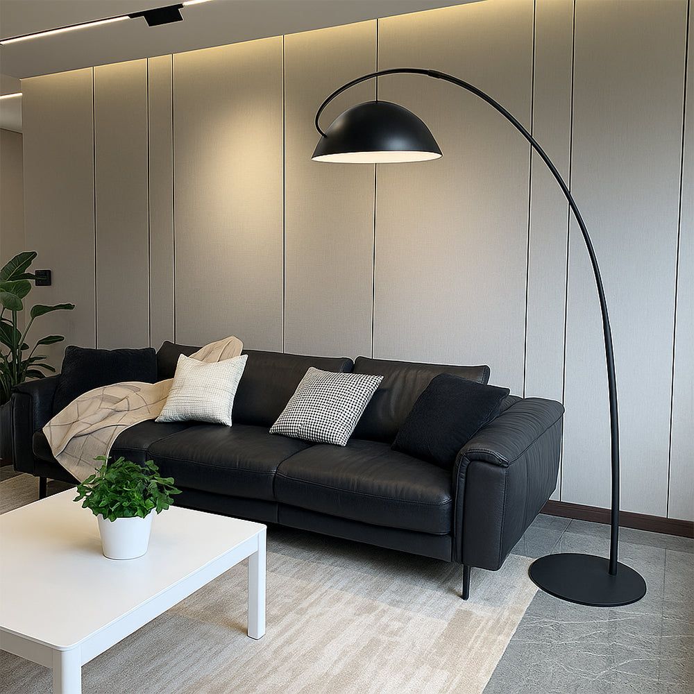 Modern Arc Floor Lamp | Black Metal Dome Shade