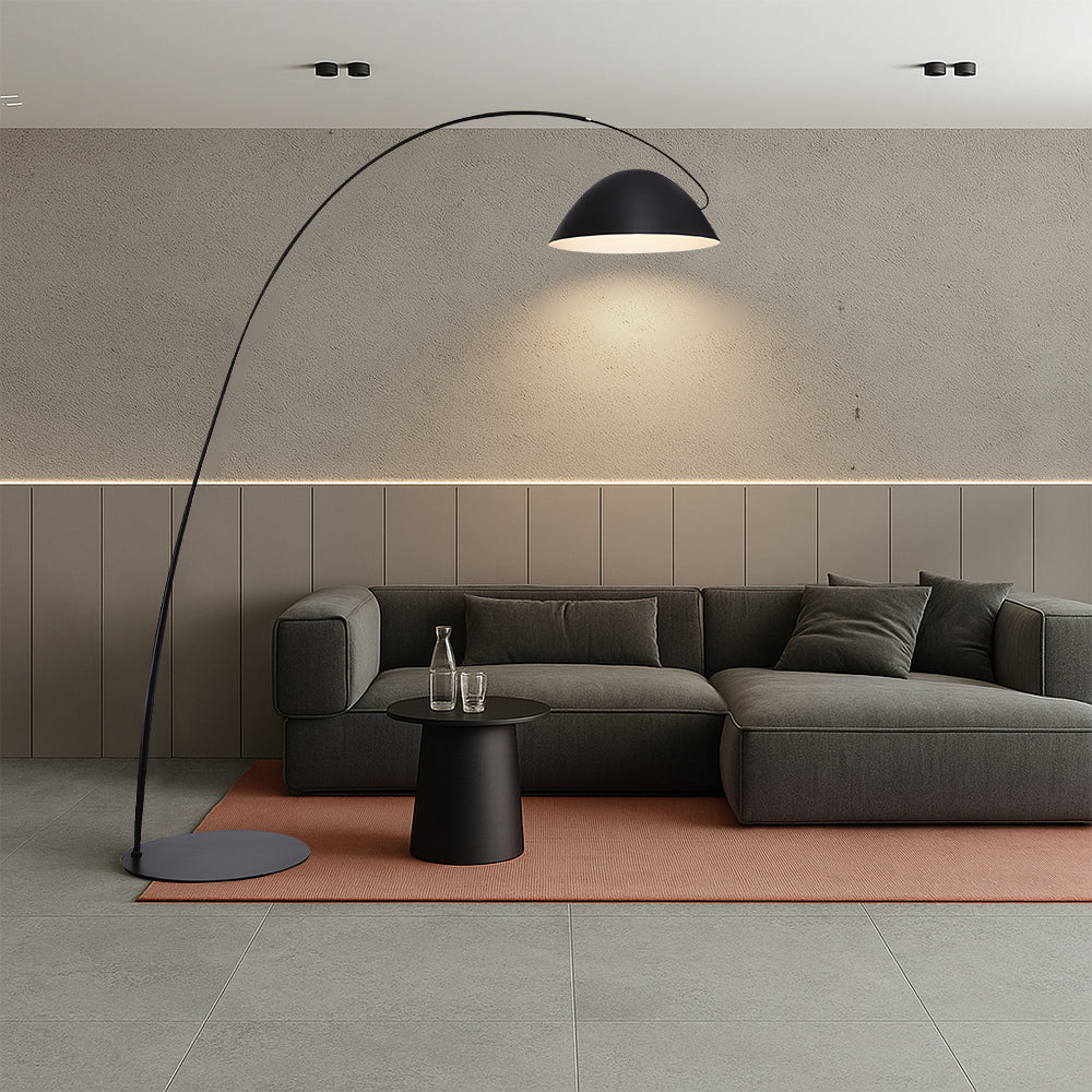 Modern Arc Floor Lamp | Black Metal Dome Shade