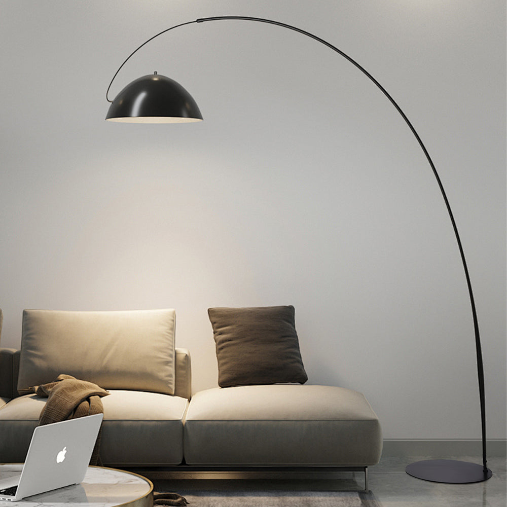 Modern Arc Floor Lamp | Black Metal Dome Shade