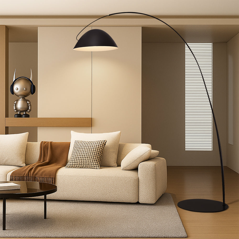 Modern Arc Floor Lamp | Black Metal Dome Shade