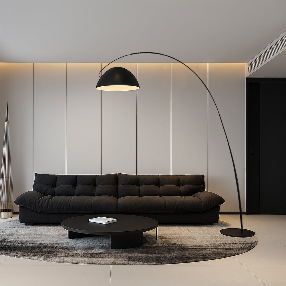Modern Arc Floor Lamp | Black Metal Dome Shade