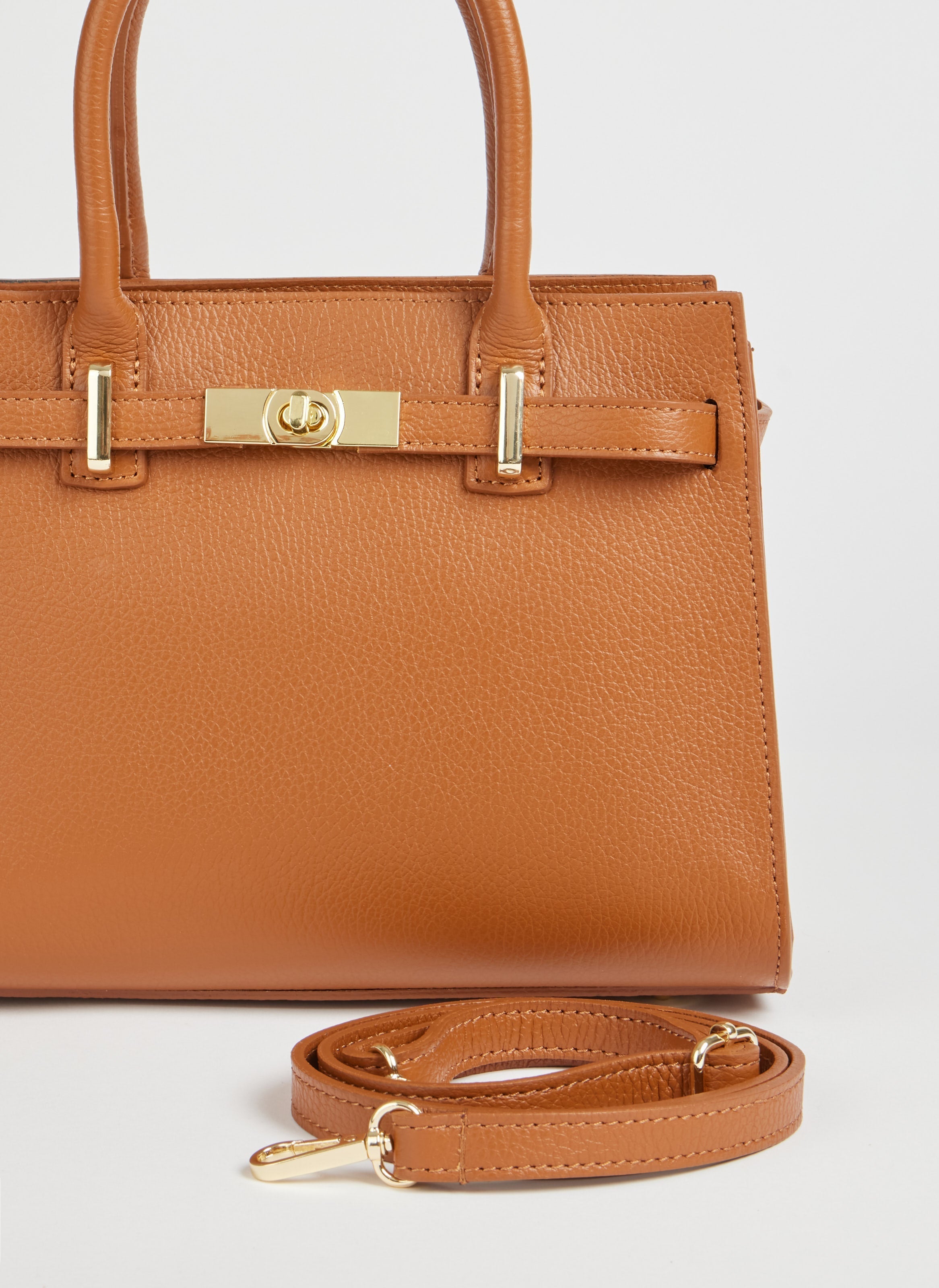 Leather Tote Bag | Genuine Togo Leather Gold Hardware
