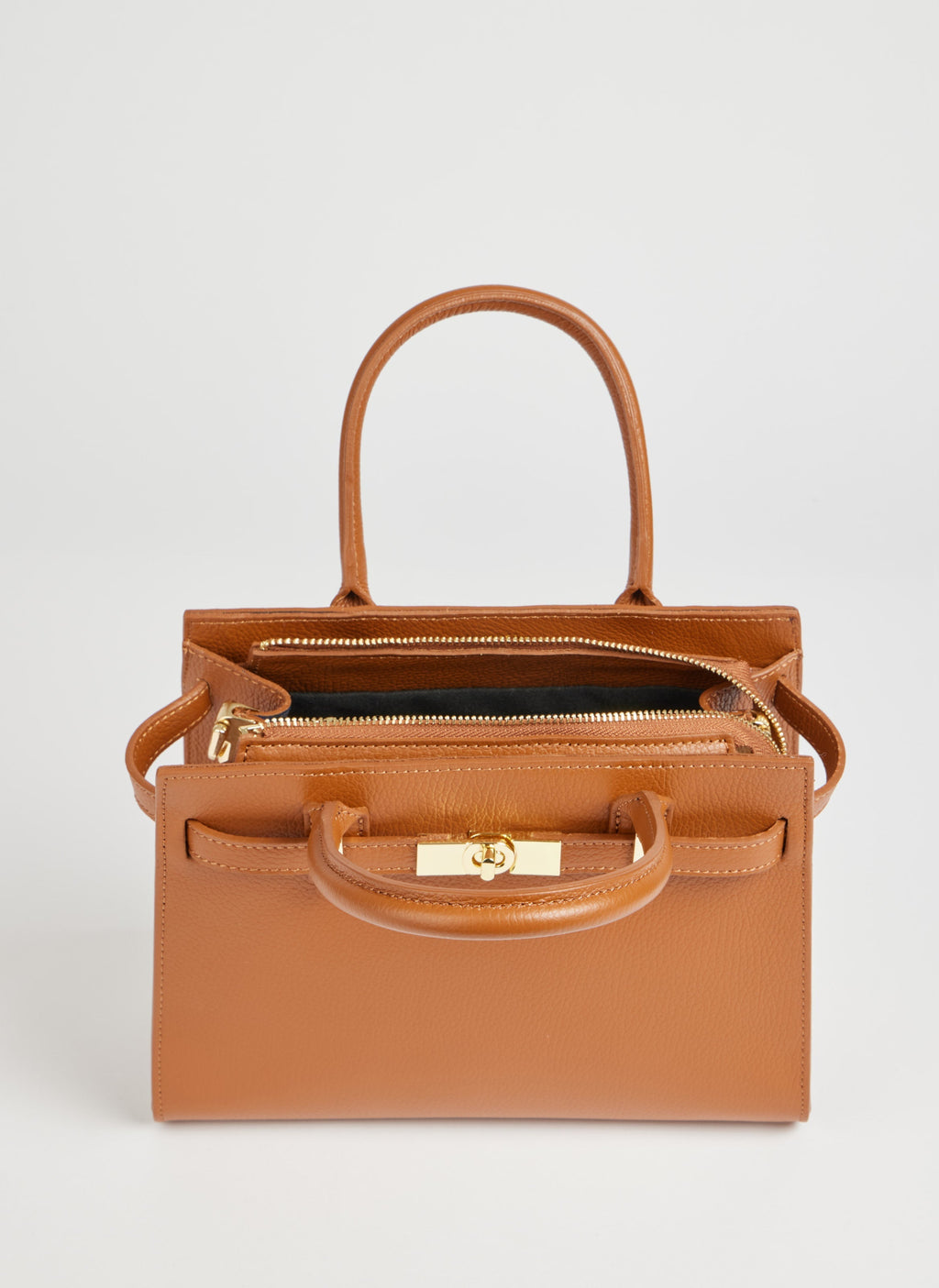 Leather Tote Bag | Genuine Togo Leather Gold Hardware