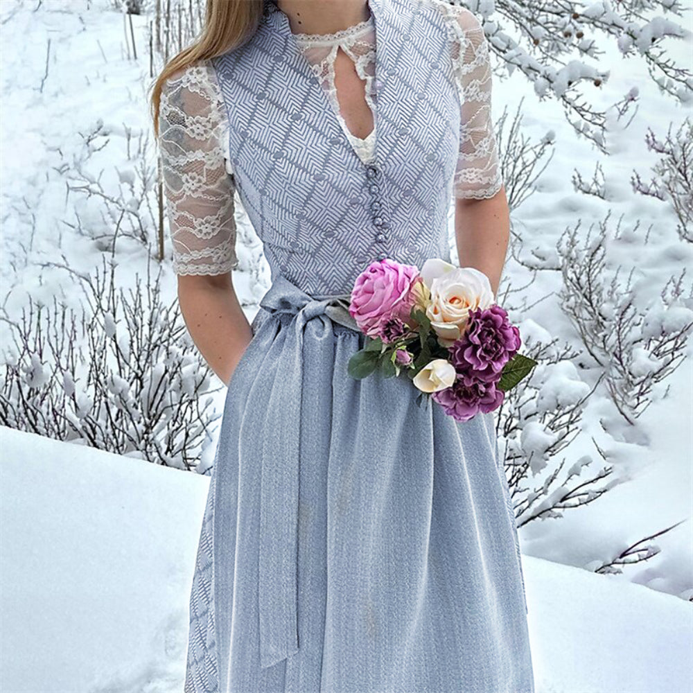 Traditional Dirndl Dress | Gray Lace Detail with Apron