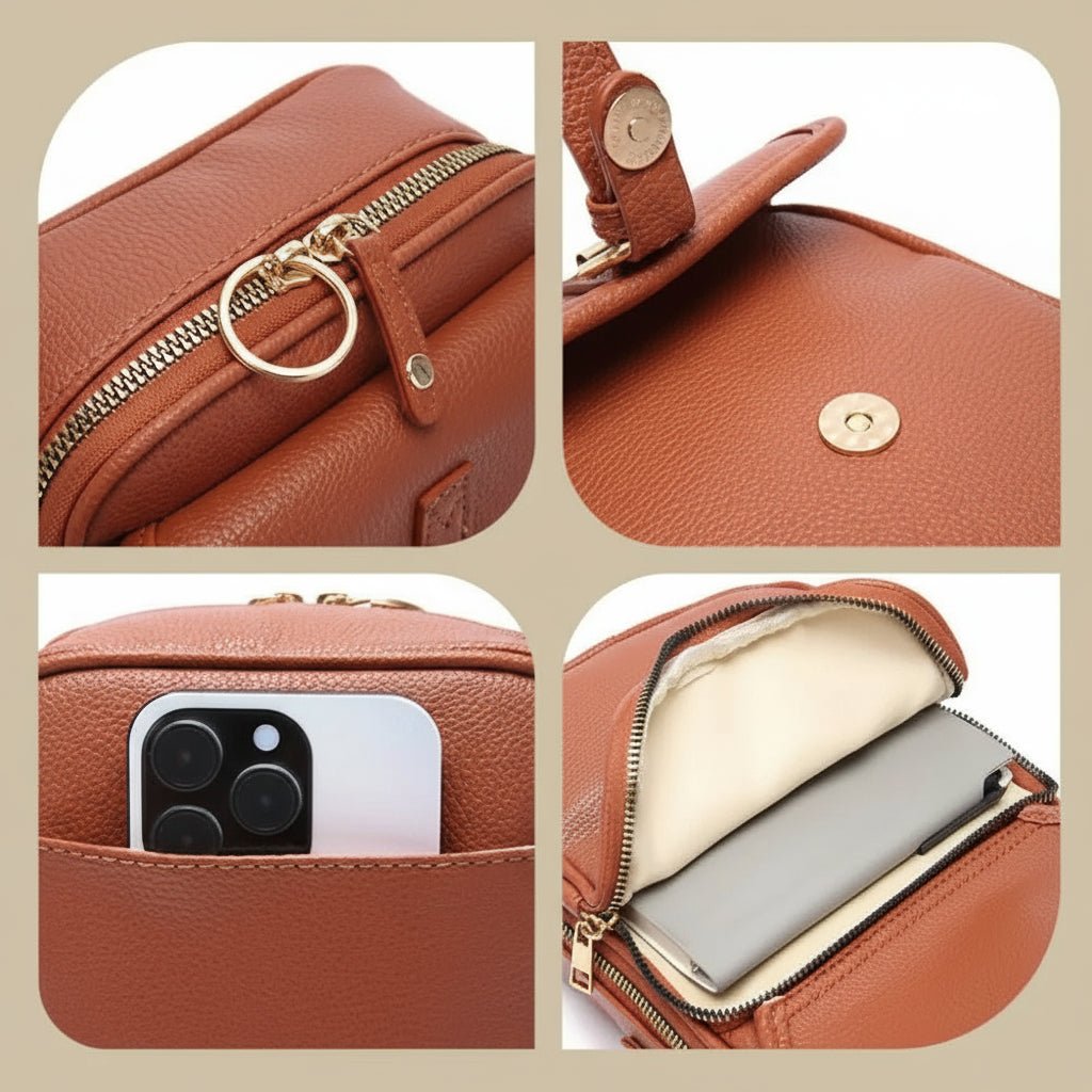 Leather Crossbody Bag | Anti-Theft Compact Square Design