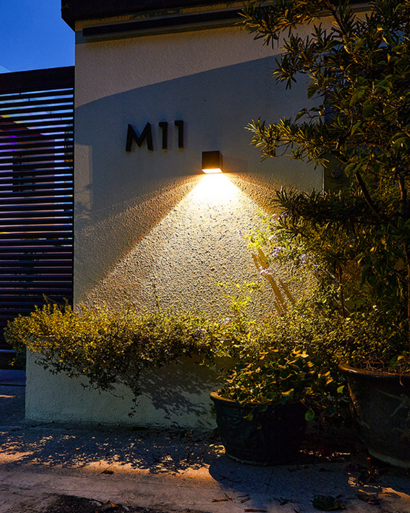 Modern Outdoor Wall Light | Solar Powered Cube Design
