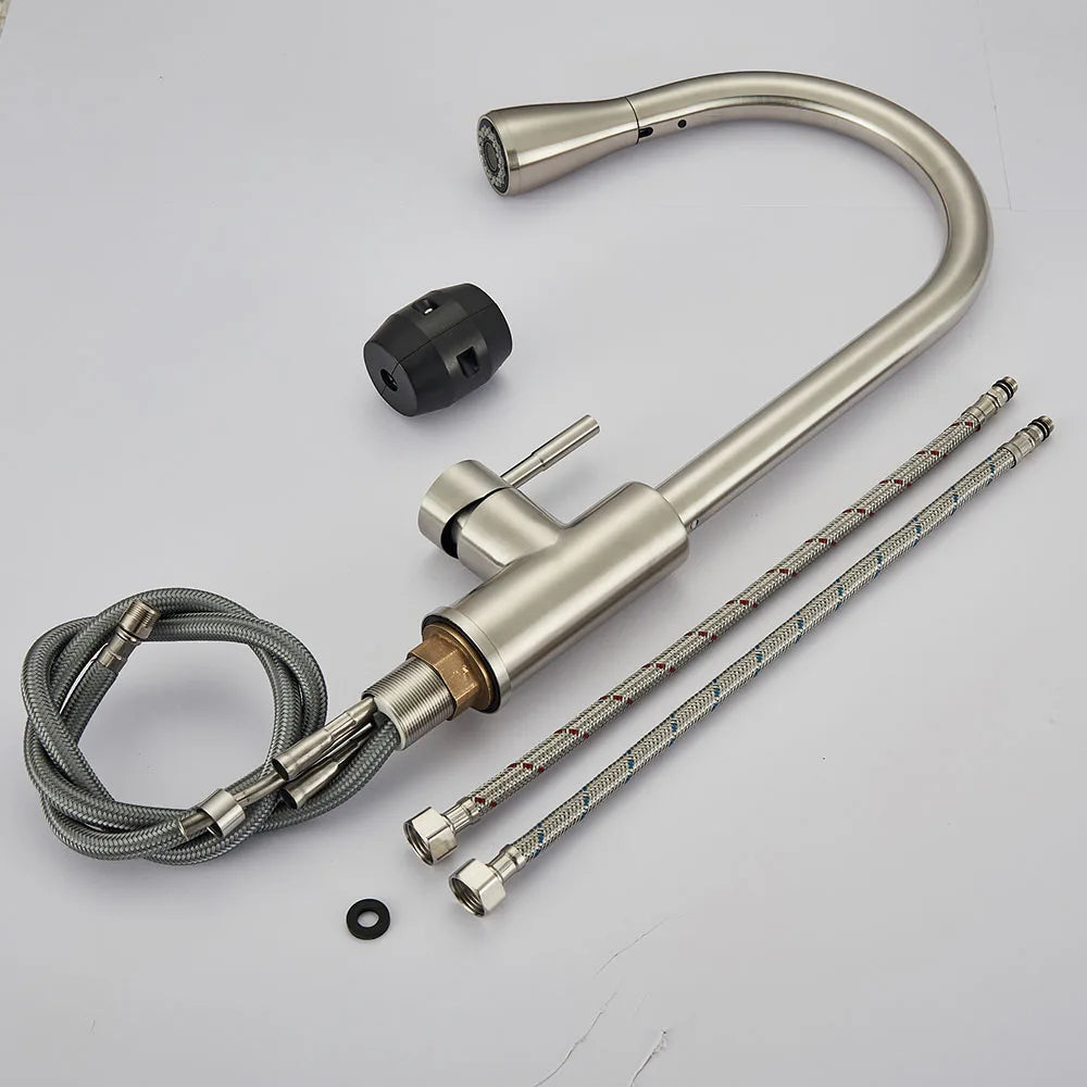 Modern Pull Down Kitchen Faucet | Brushed Nickel Flexible Spout