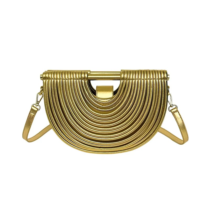 Metallic Evening Bag | Curved Rope Design Clutch