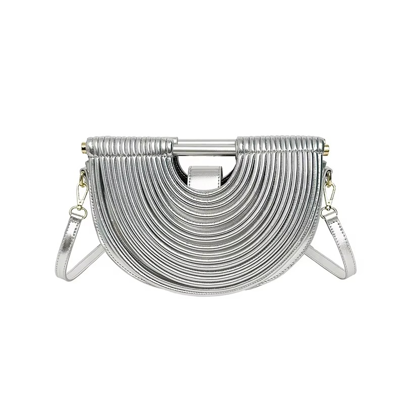 Metallic Evening Bag | Curved Rope Design Clutch