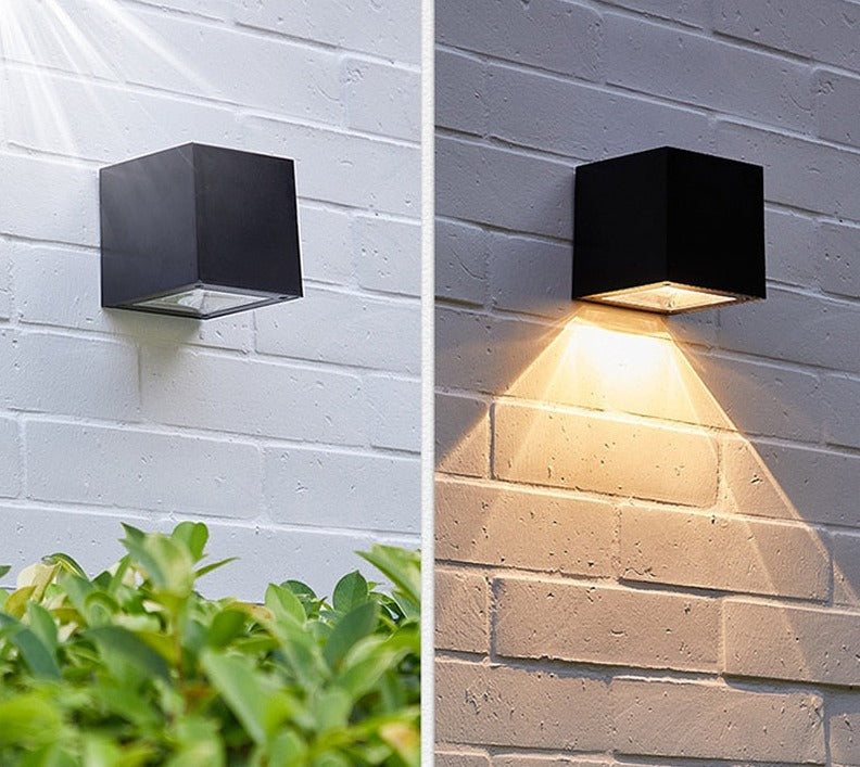 Modern Outdoor Wall Light | Solar Powered Cube Design