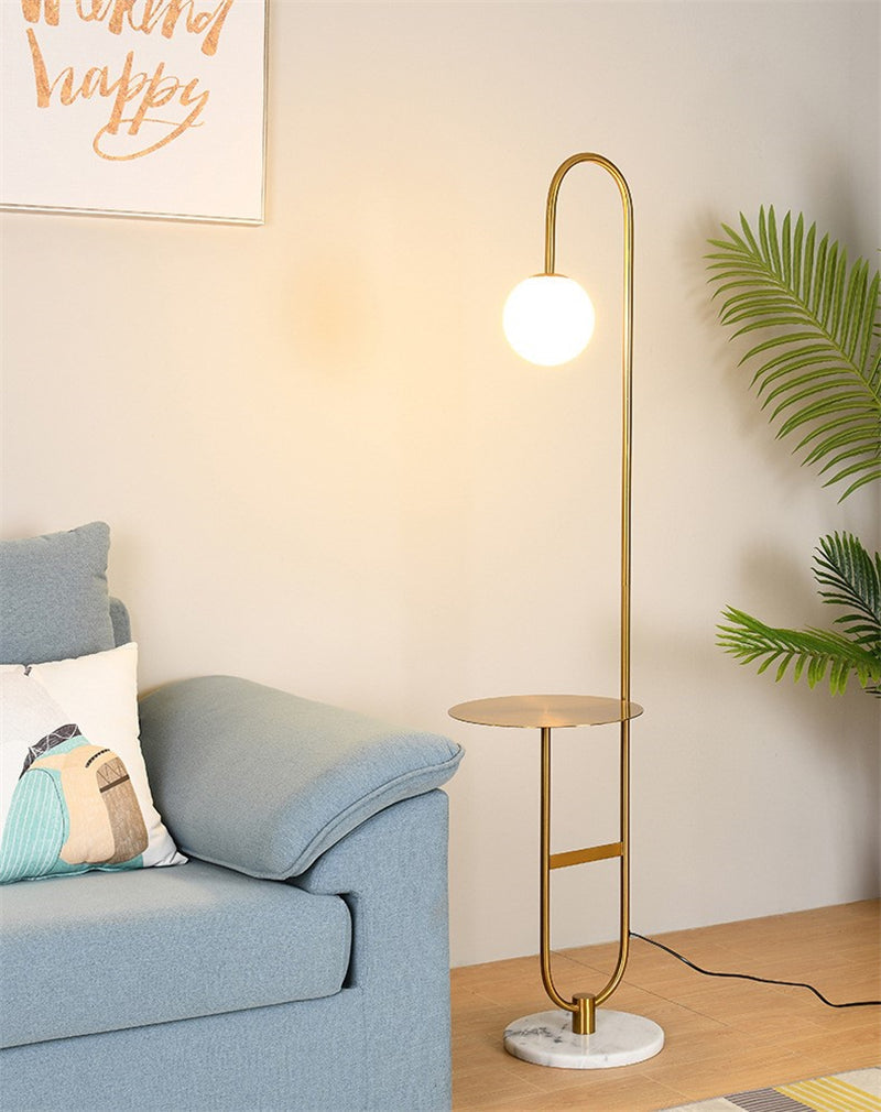 Modern Floor Lamp with Table | Brass and Marble Design