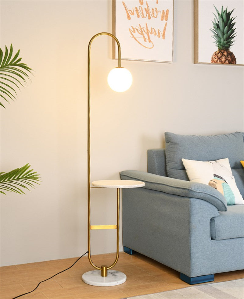Modern Floor Lamp with Table | Brass and Marble Design