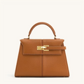 Classic Leather Top Handle Bag | Camel Brown Gold Hardware