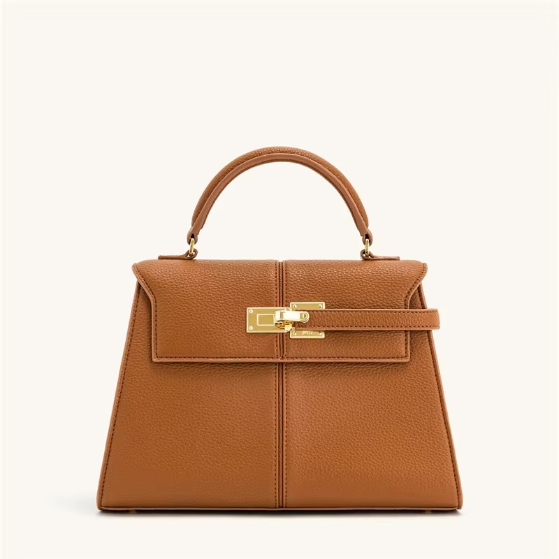 Classic Leather Top Handle Bag | Camel Brown Gold Hardware