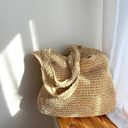 Handwoven Straw Tote | Natural Beige Beach Bag