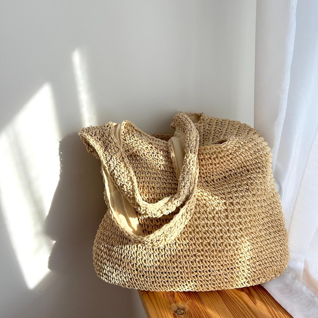 Handwoven Straw Tote | Natural Beige Beach Bag