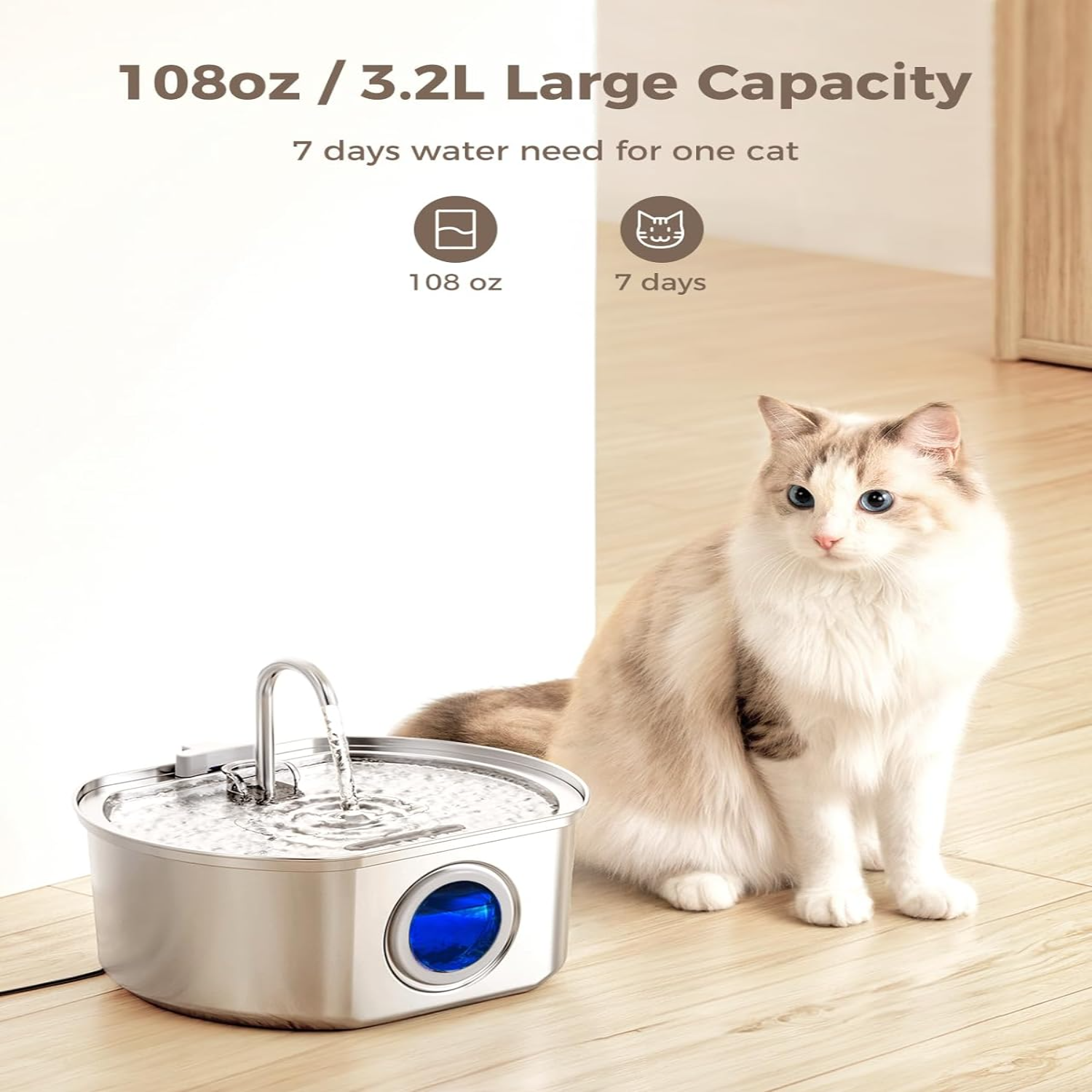 Pet Water Fountain | LED Indicator Stainless Steel Design