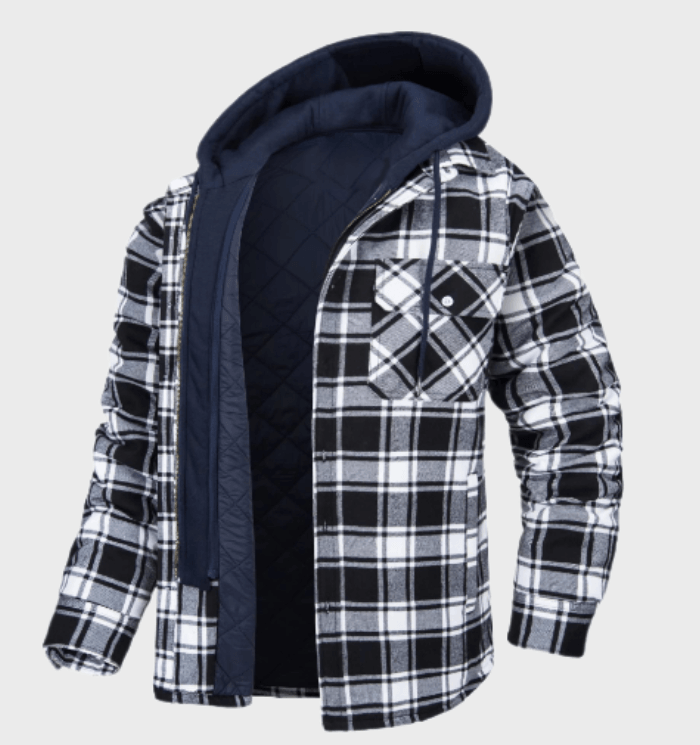 Plaid Hooded Jacket | Blue Quilted Flannel Winter Layer