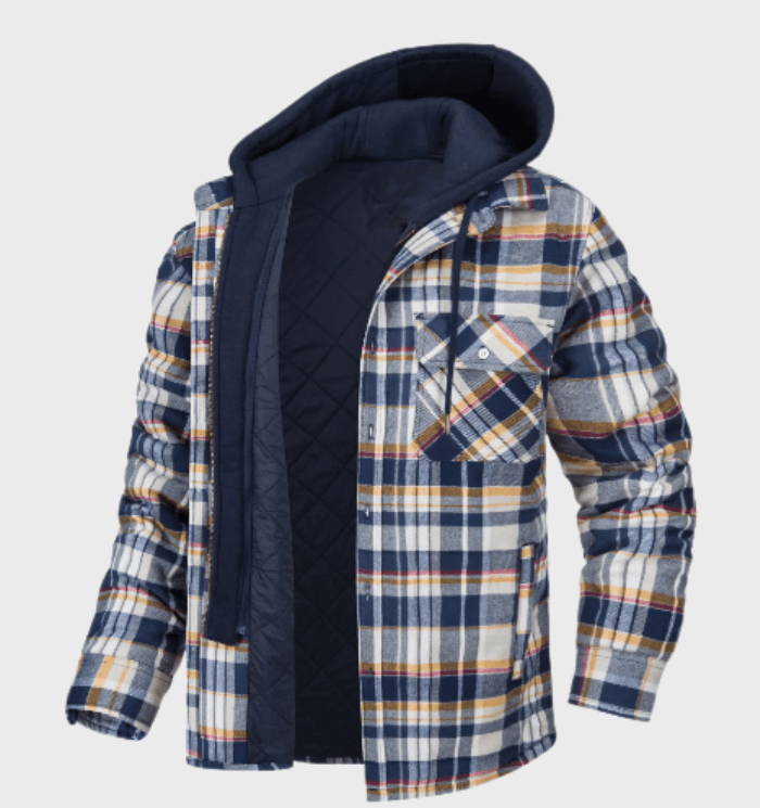 Plaid Hooded Jacket | Blue Quilted Flannel Winter Layer