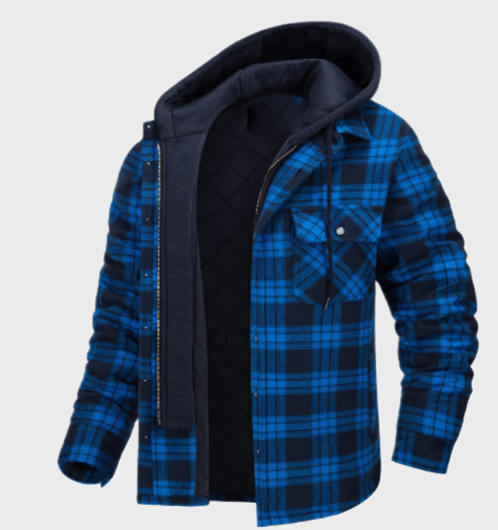 Plaid Hooded Jacket | Blue Quilted Flannel Winter Layer