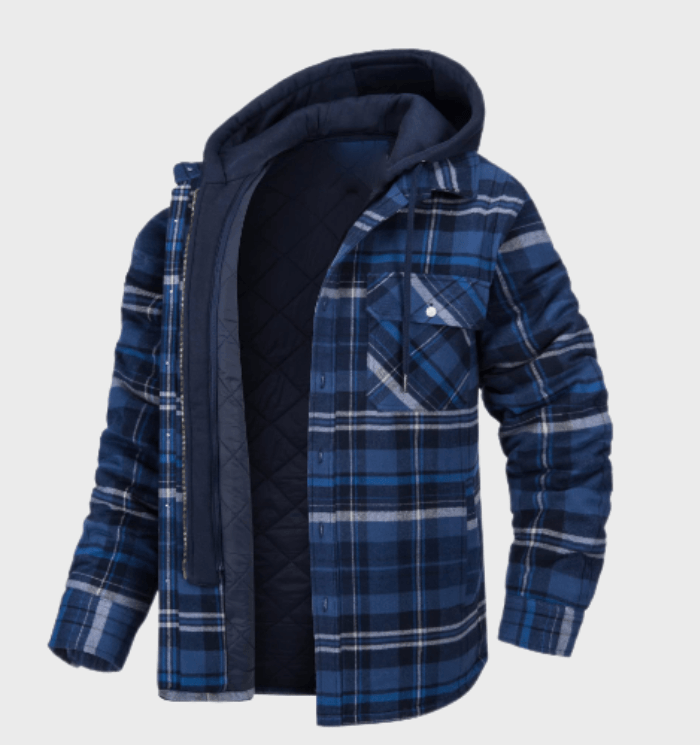 Plaid Hooded Jacket | Blue Quilted Flannel Winter Layer