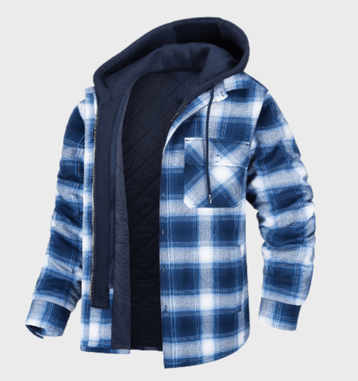 Plaid Hooded Jacket | Blue Quilted Flannel Winter Layer