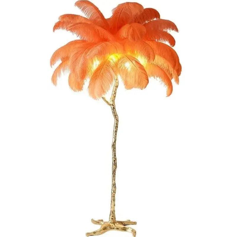 Nordic Feather Floor Lamp | Pink Ostrich Plume Gold Stand