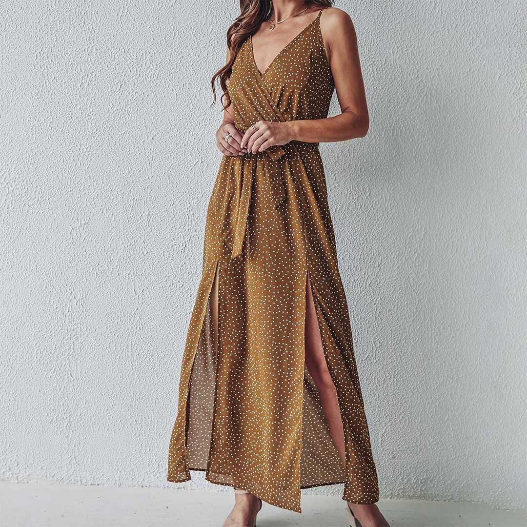 Summer Floral Maxi Dress | V-Neck Split Design