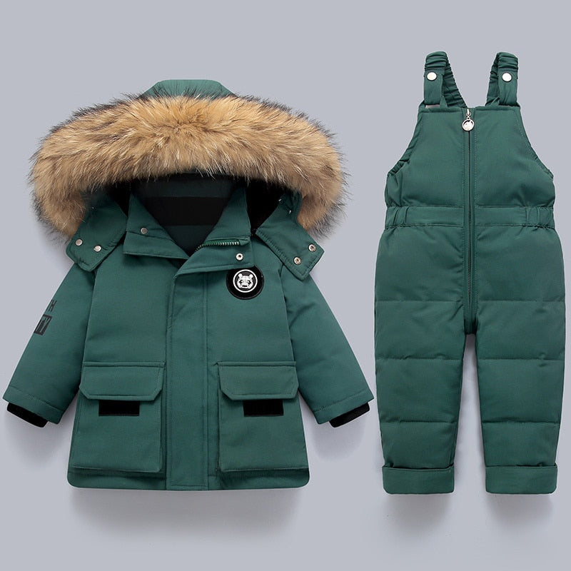 Kids Winter Snow Set | Insulated Jacket with Fur Hood & Overalls