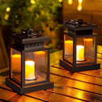 Solar Garden Lantern | Black Metal Frame With LED Candle