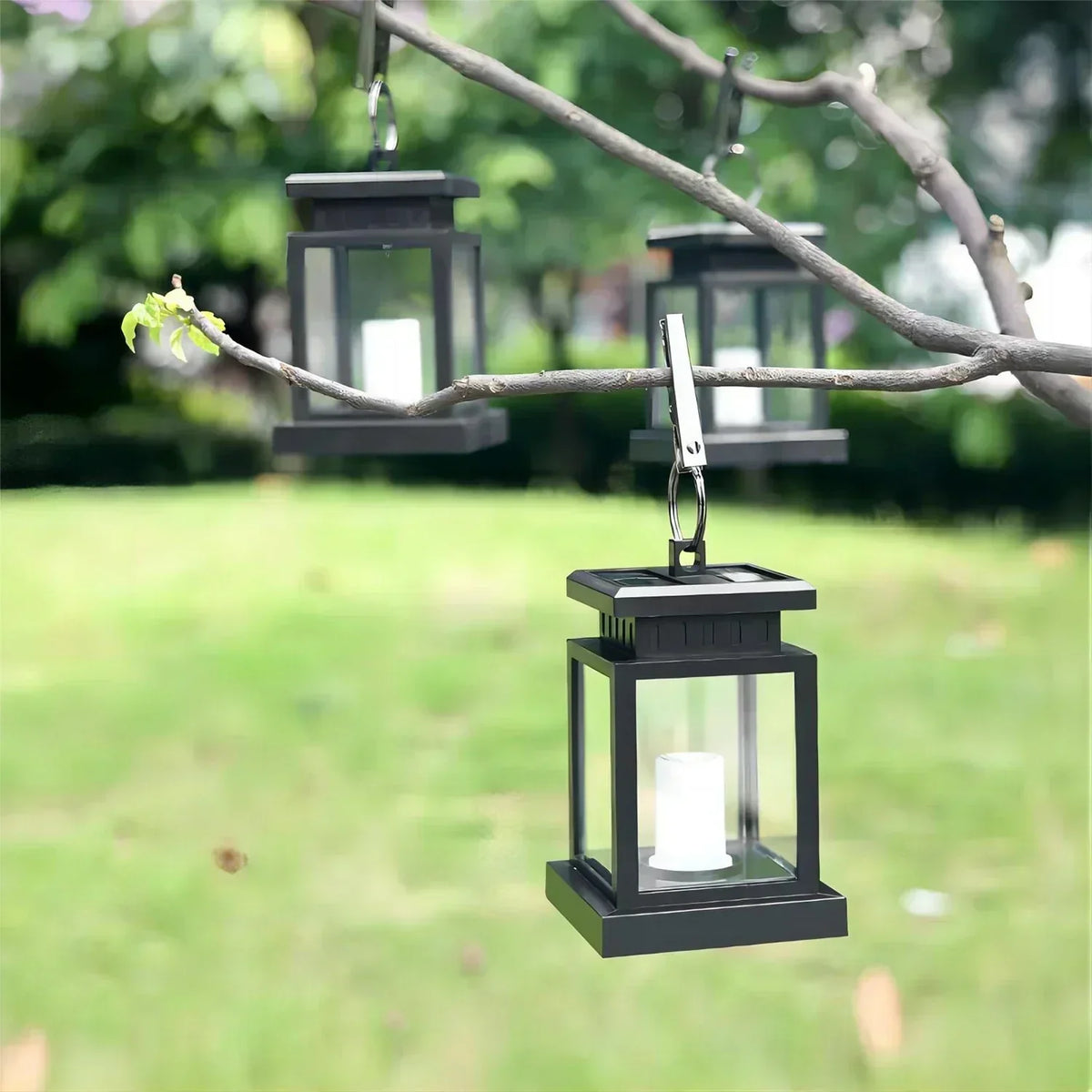 Solar Garden Lantern | Black Metal Frame With LED Candle