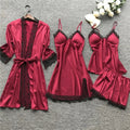 Luxury Silk Sleepwear Set | Lace Trim Kimono With Cami & Shorts