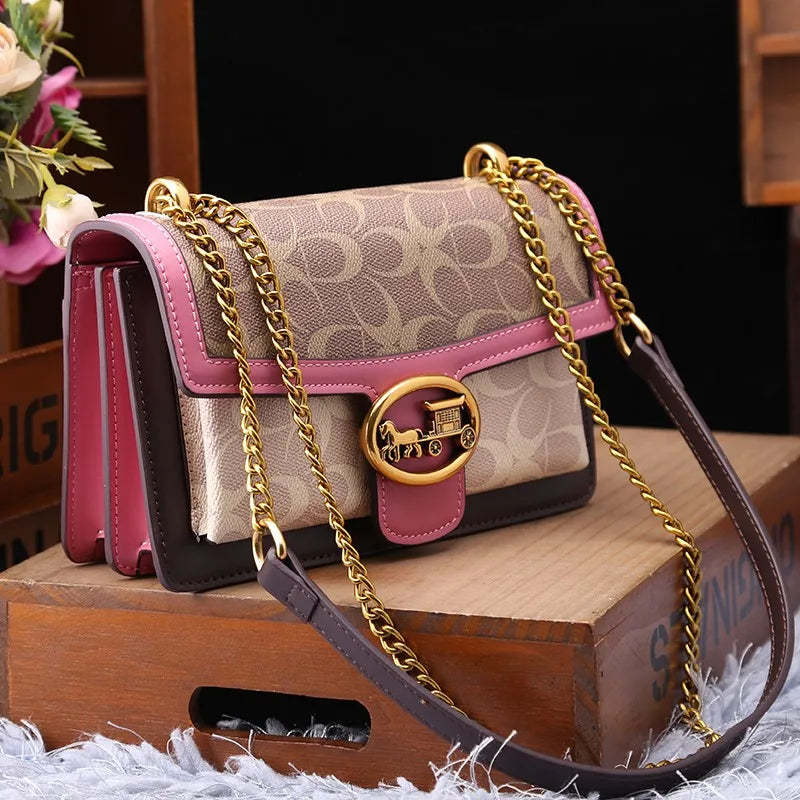 Designer Crossbody Bag | Colorblock Pattern With Gold Chain