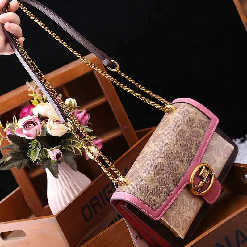 Designer Crossbody Bag | Colorblock Pattern With Gold Chain