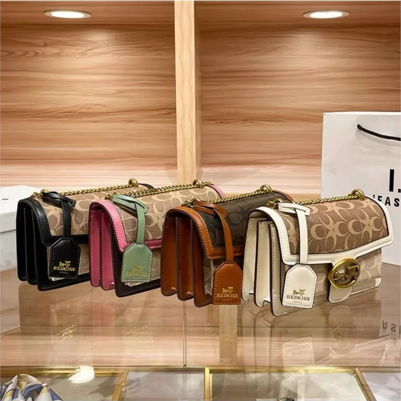 Designer Crossbody Bag | Colorblock Pattern With Gold Chain