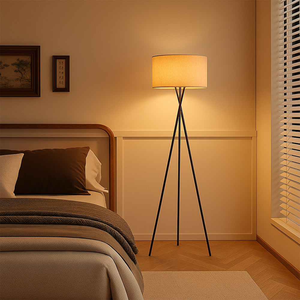 Modern Tripod Floor Lamp | Fabric Shade with Metal Base