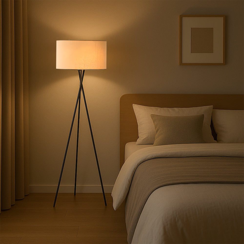 Modern Tripod Floor Lamp | Fabric Shade with Metal Base