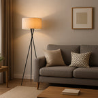 Modern Tripod Floor Lamp | Fabric Shade with Metal Base