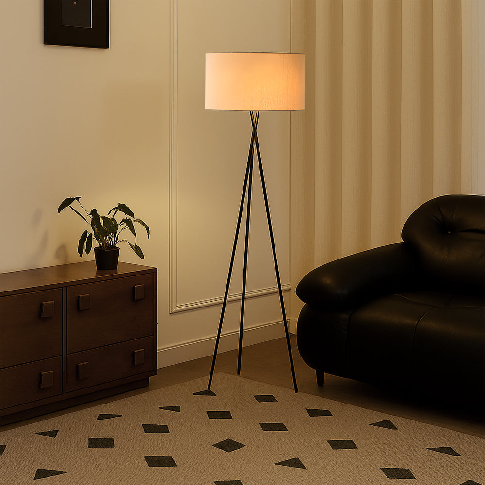 Modern Tripod Floor Lamp | Fabric Shade with Metal Base