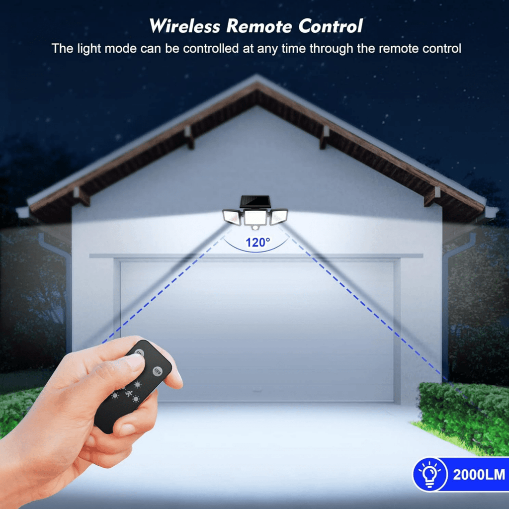 Solar Motion Security Light | Three Adjustable LED Heads with Remote