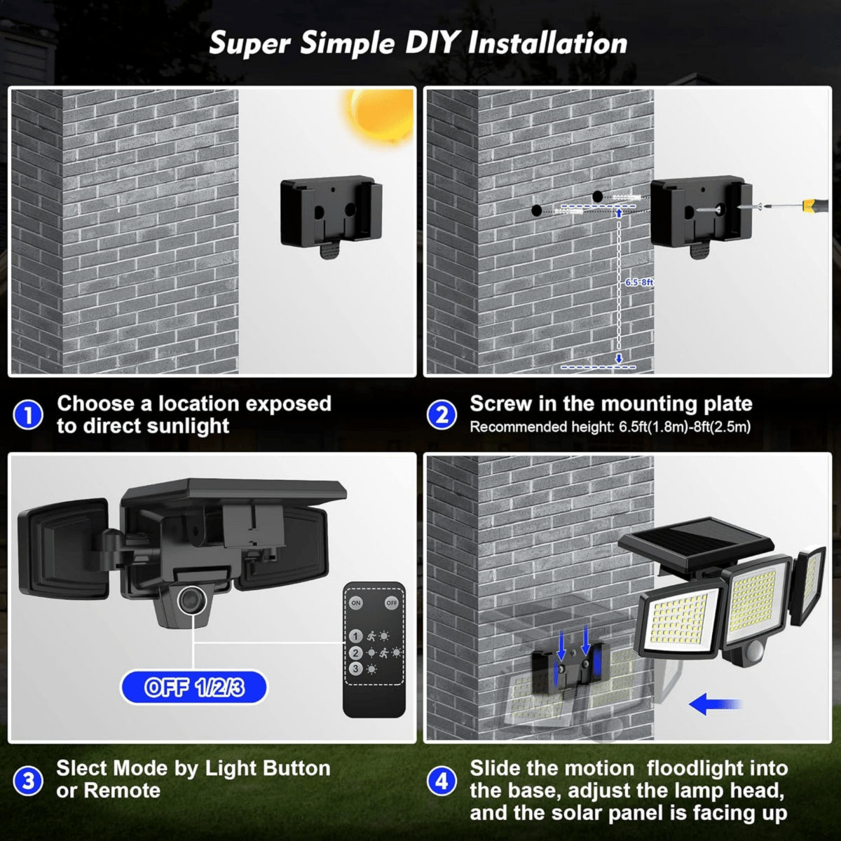 Solar Motion Security Light | Three Adjustable LED Heads with Remote