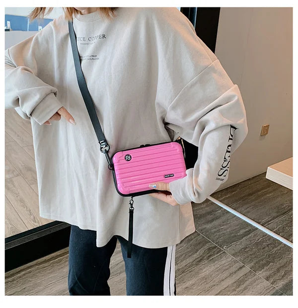 Hard Shell Crossbody Bag | Compact Ribbed Design with Adjustable Strap