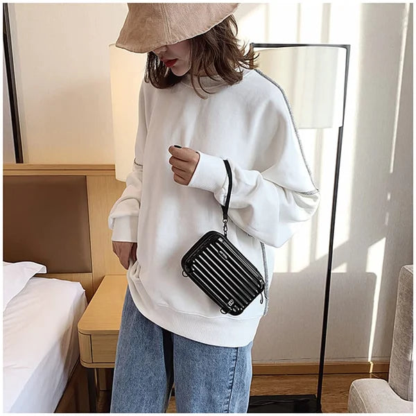 Hard Shell Crossbody Bag | Compact Ribbed Design with Adjustable Strap
