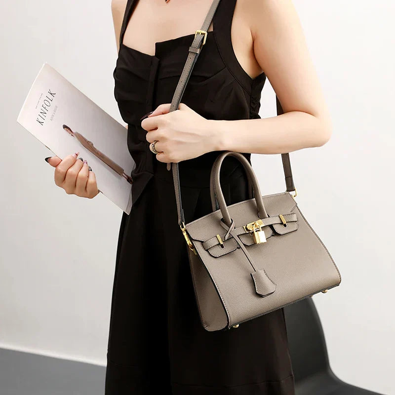 Classic Leather Handbag | Structured Design With Gold Hardware