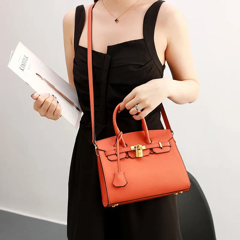 Classic Leather Handbag | Structured Design With Gold Hardware