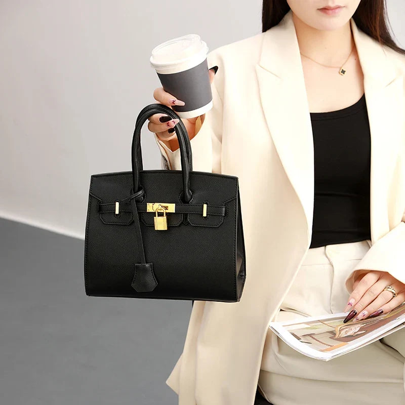 Classic Leather Handbag | Structured Design With Gold Hardware
