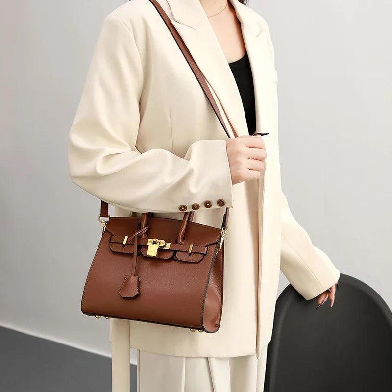 Classic Leather Handbag | Structured Design With Gold Hardware